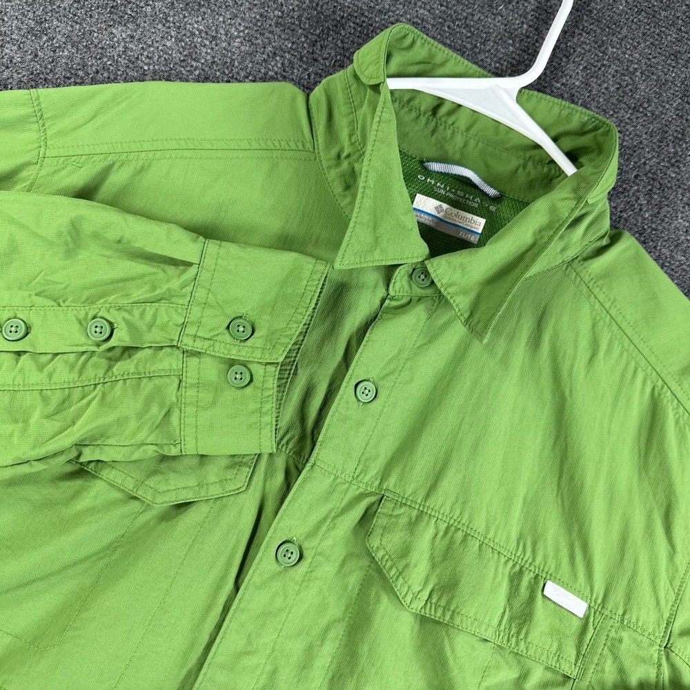 Columbia Button Up Shirt Mens XL Extra Large Green Omni-Shade Hiking Fishing